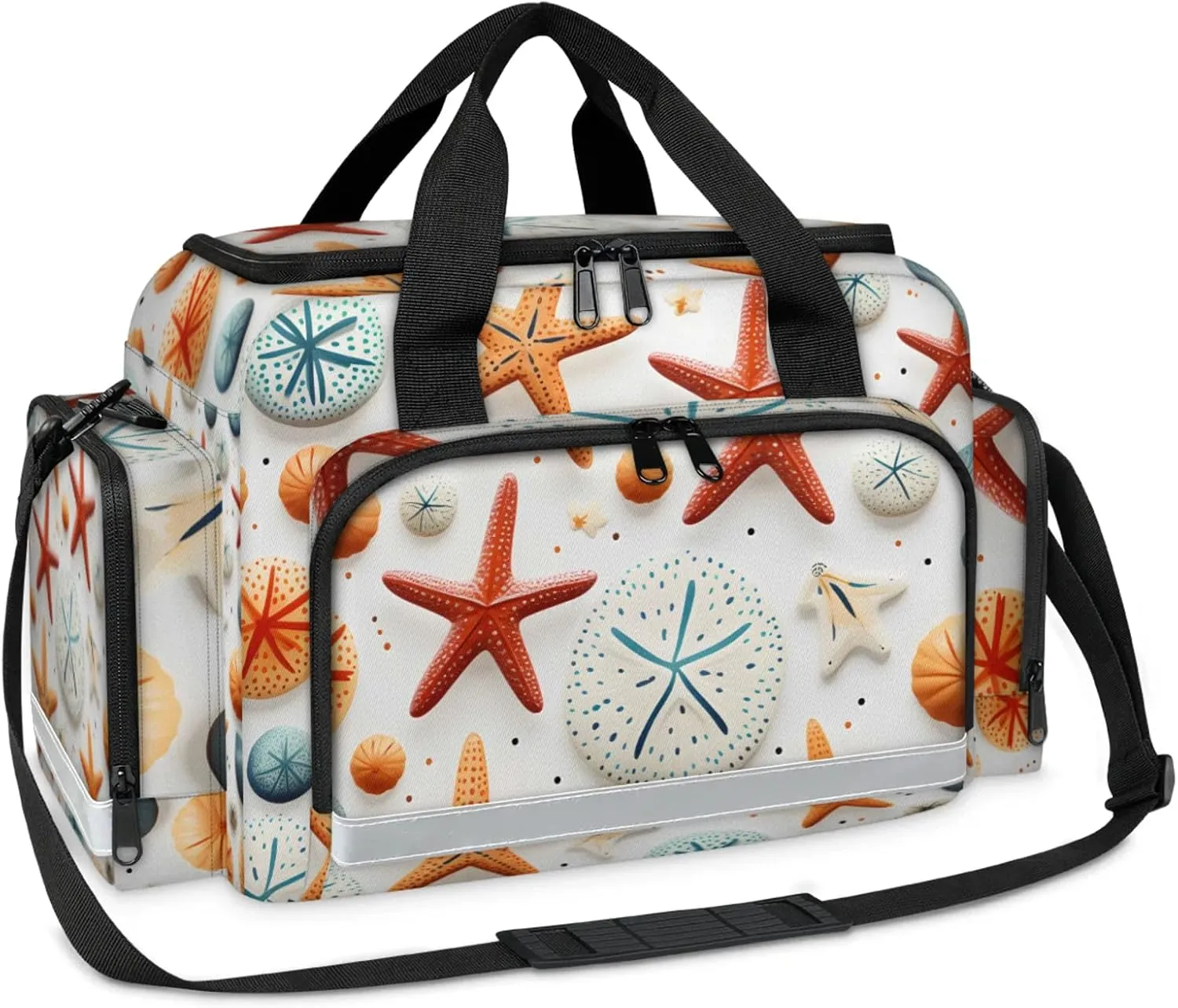 Waterproof Tactical Duffle Bag 25" Carry On Bag for EMT Tear-Resistant Gym Bag with Multi-Pocket & OSHA Reflective Travel Bags for Men Women Nautical Starfish