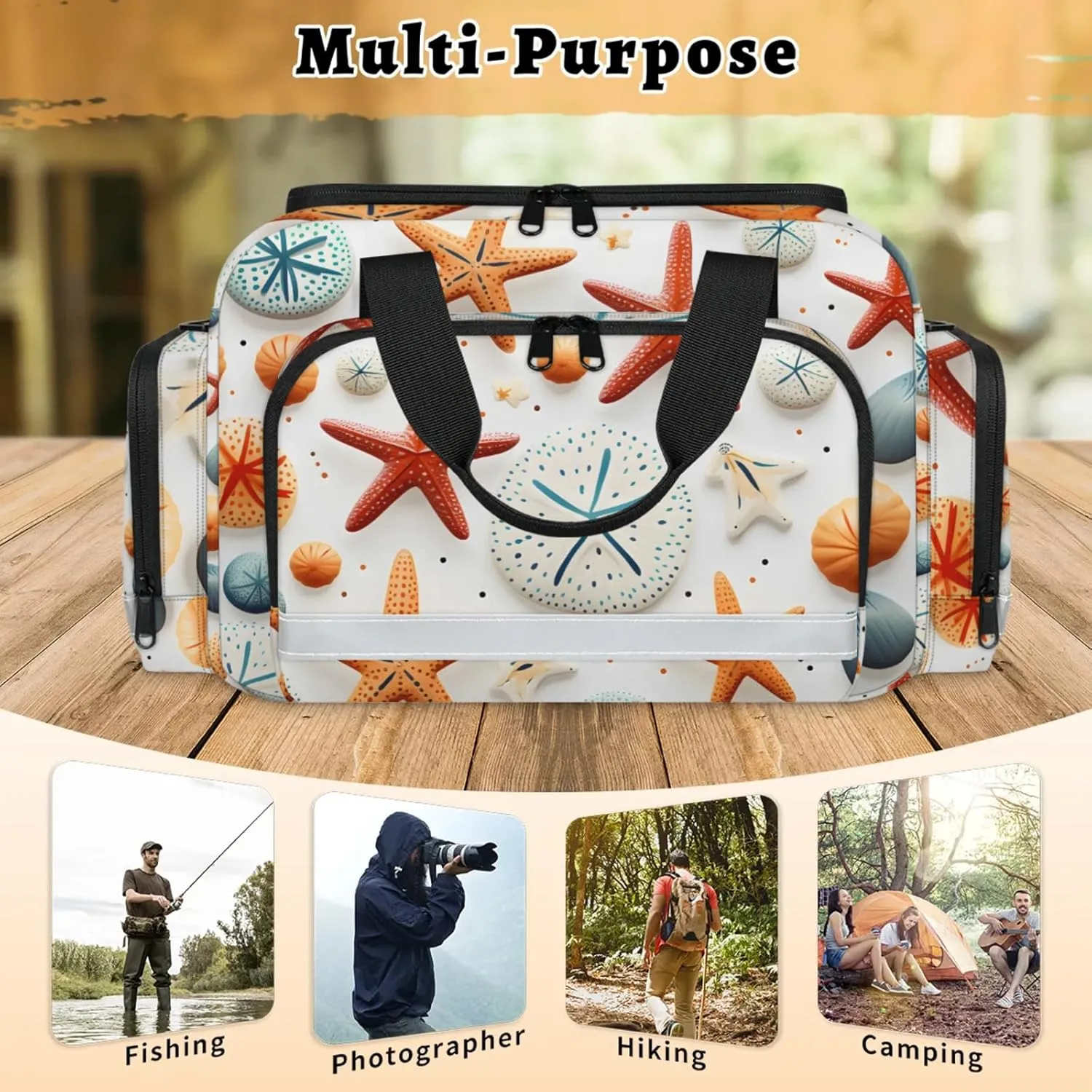 Waterproof Tactical Duffle Bag 25" Carry On Bag for EMT Tear-Resistant Gym Bag with Multi-Pocket & OSHA Reflective Travel Bags for Men Women Nautical Starfish