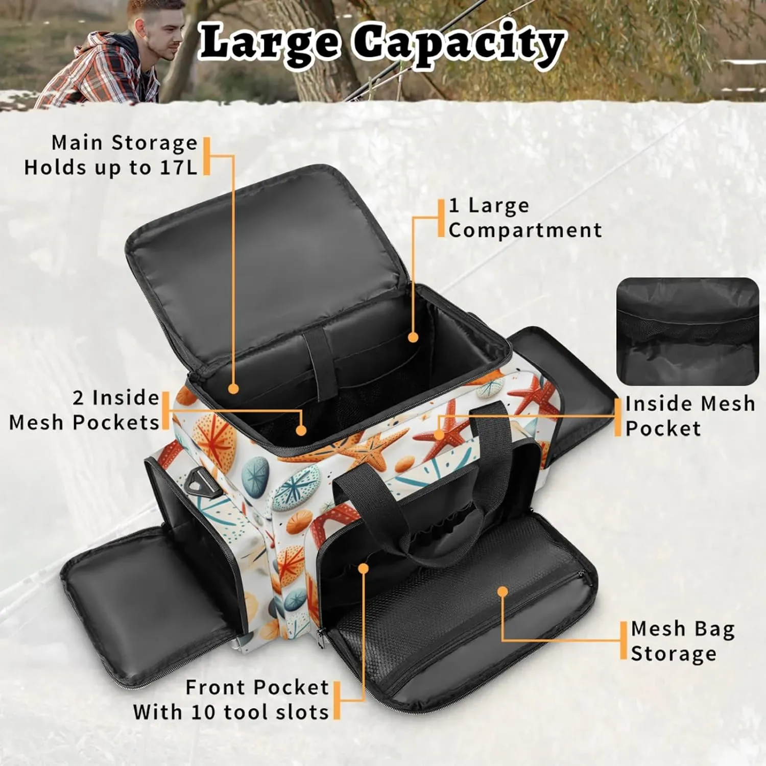 Waterproof Tactical Duffle Bag 25" Carry On Bag for EMT Tear-Resistant Gym Bag with Multi-Pocket & OSHA Reflective Travel Bags for Men Women Nautical Starfish
