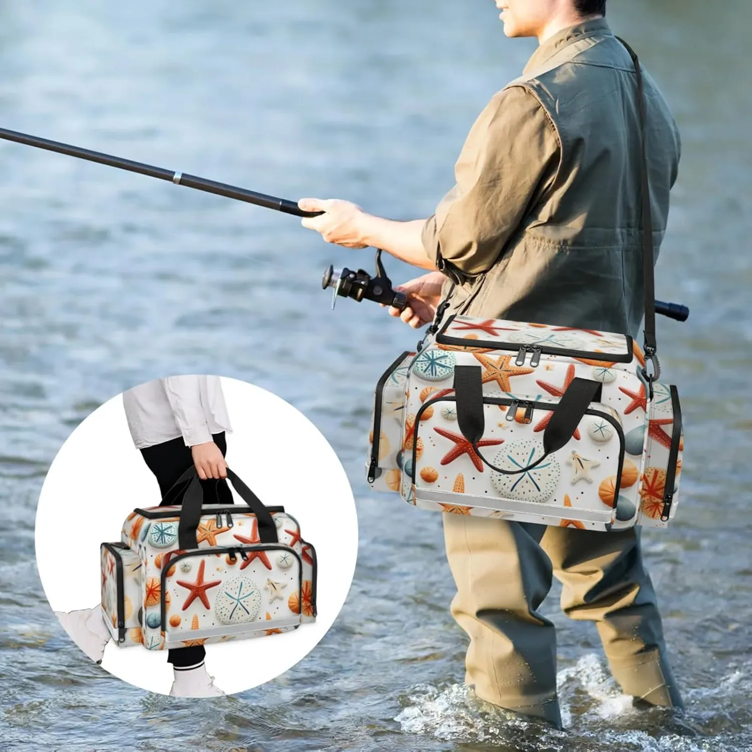 Waterproof Tactical Duffle Bag 25" Carry On Bag for EMT Tear-Resistant Gym Bag with Multi-Pocket & OSHA Reflective Travel Bags for Men Women Nautical Starfish