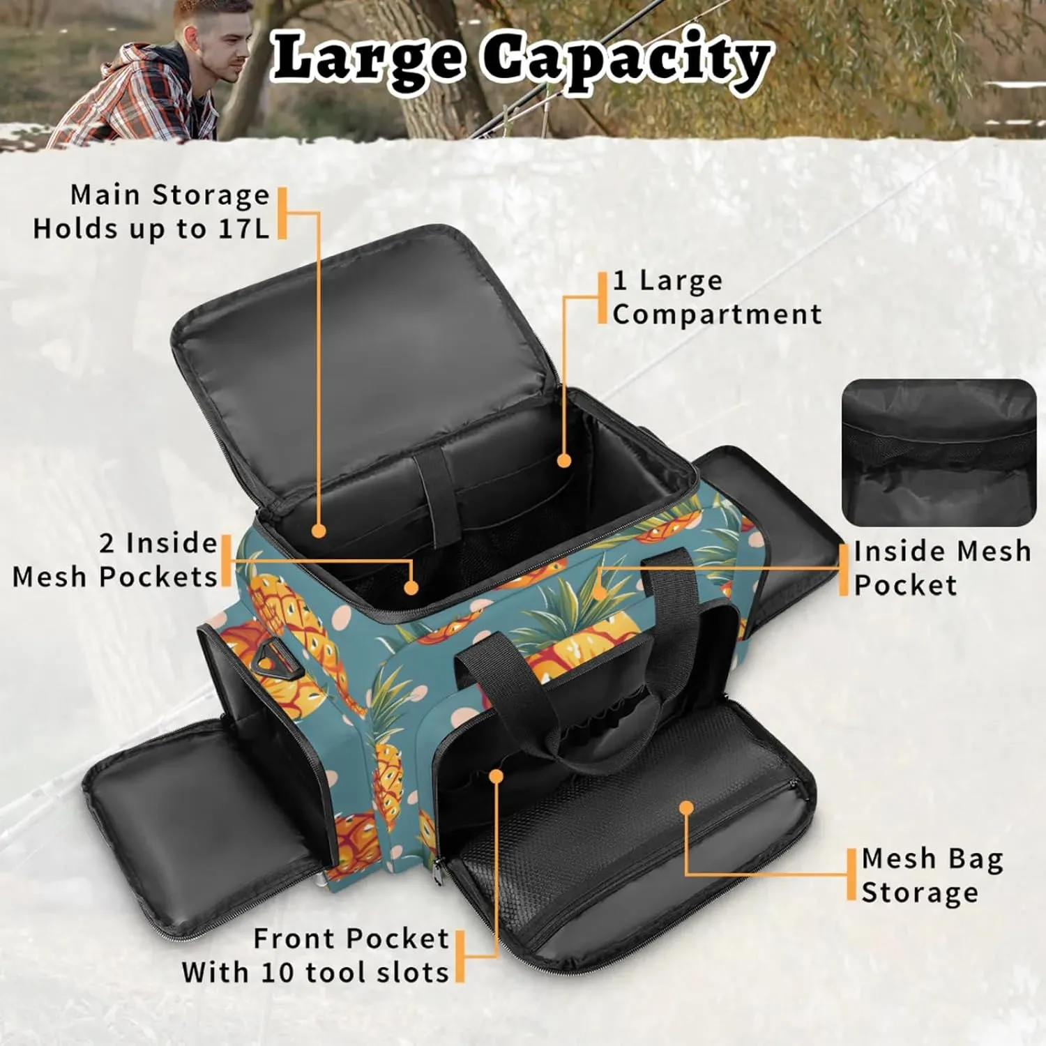 Waterproof Tactical Duffle Bag 25" Carry On Bag for EMT Tear-Resistant Gym Bag with Multi-Pocket & OSHA Reflective Travel Bags for Men Women Pineapples Dots