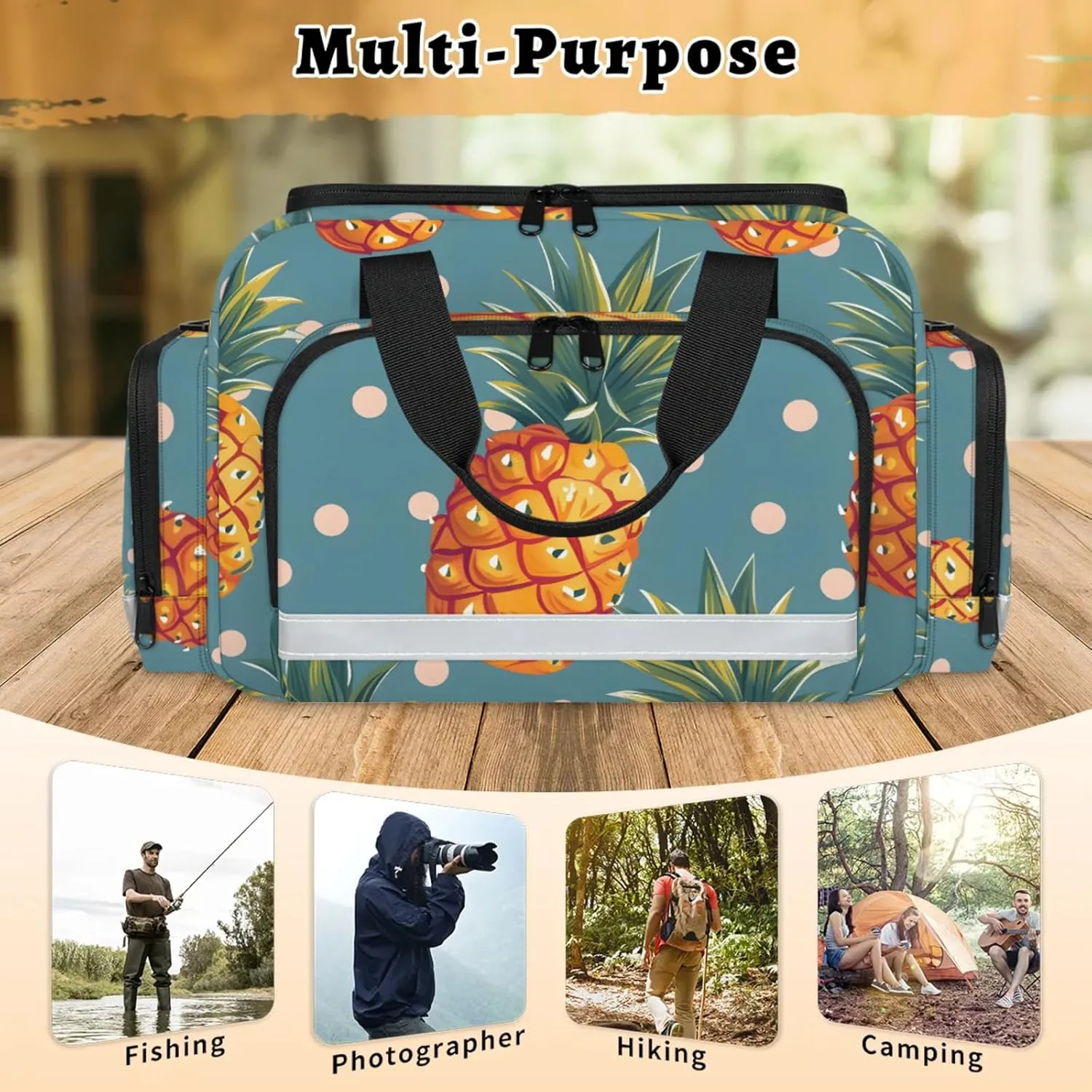 Waterproof Tactical Duffle Bag 25" Carry On Bag for EMT Tear-Resistant Gym Bag with Multi-Pocket & OSHA Reflective Travel Bags for Men Women Pineapples Dots