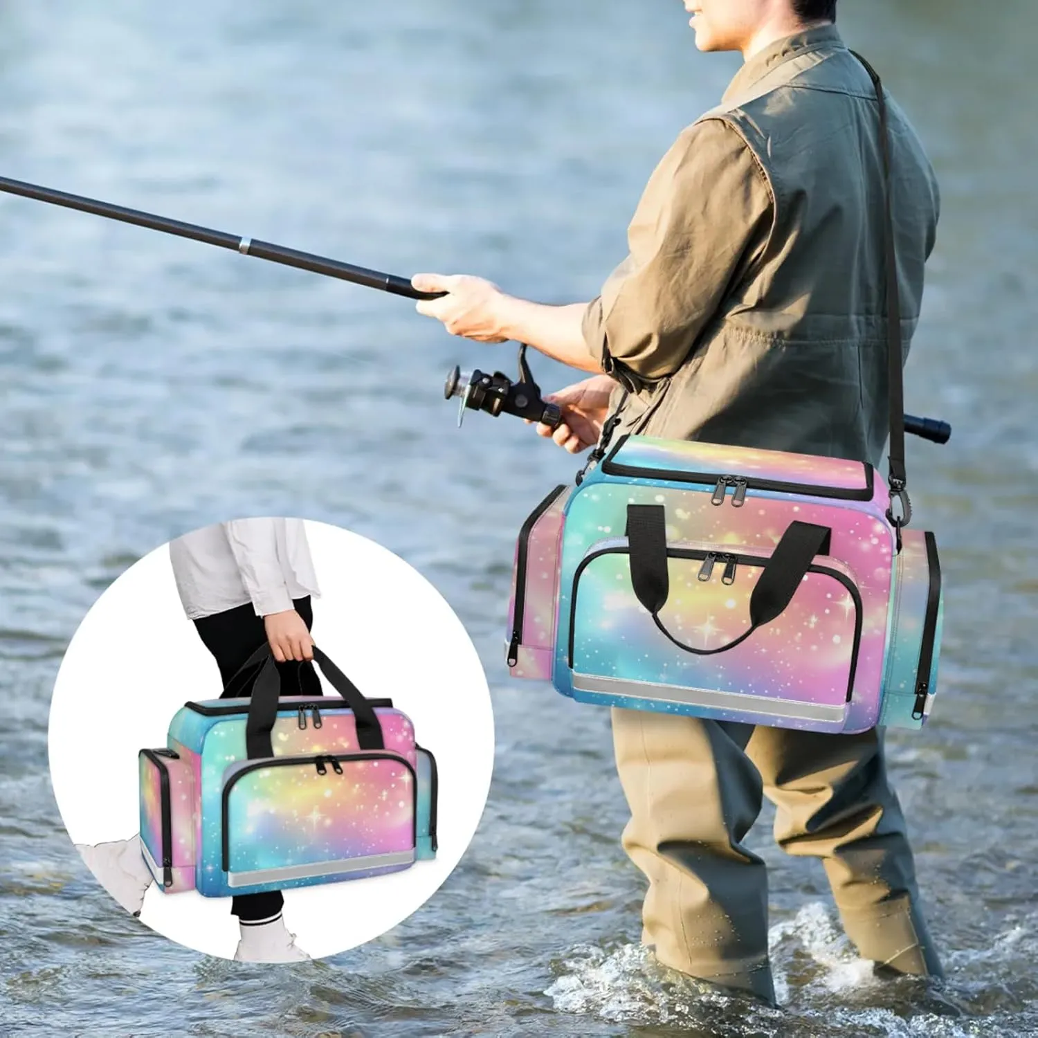 Waterproof Tactical Duffle Bag 25" Carry On Bag for EMT Tear-Resistant Gym Bag with Multi-Pocket & OSHA Reflective Travel Bags for Men Women Rainbow Colored