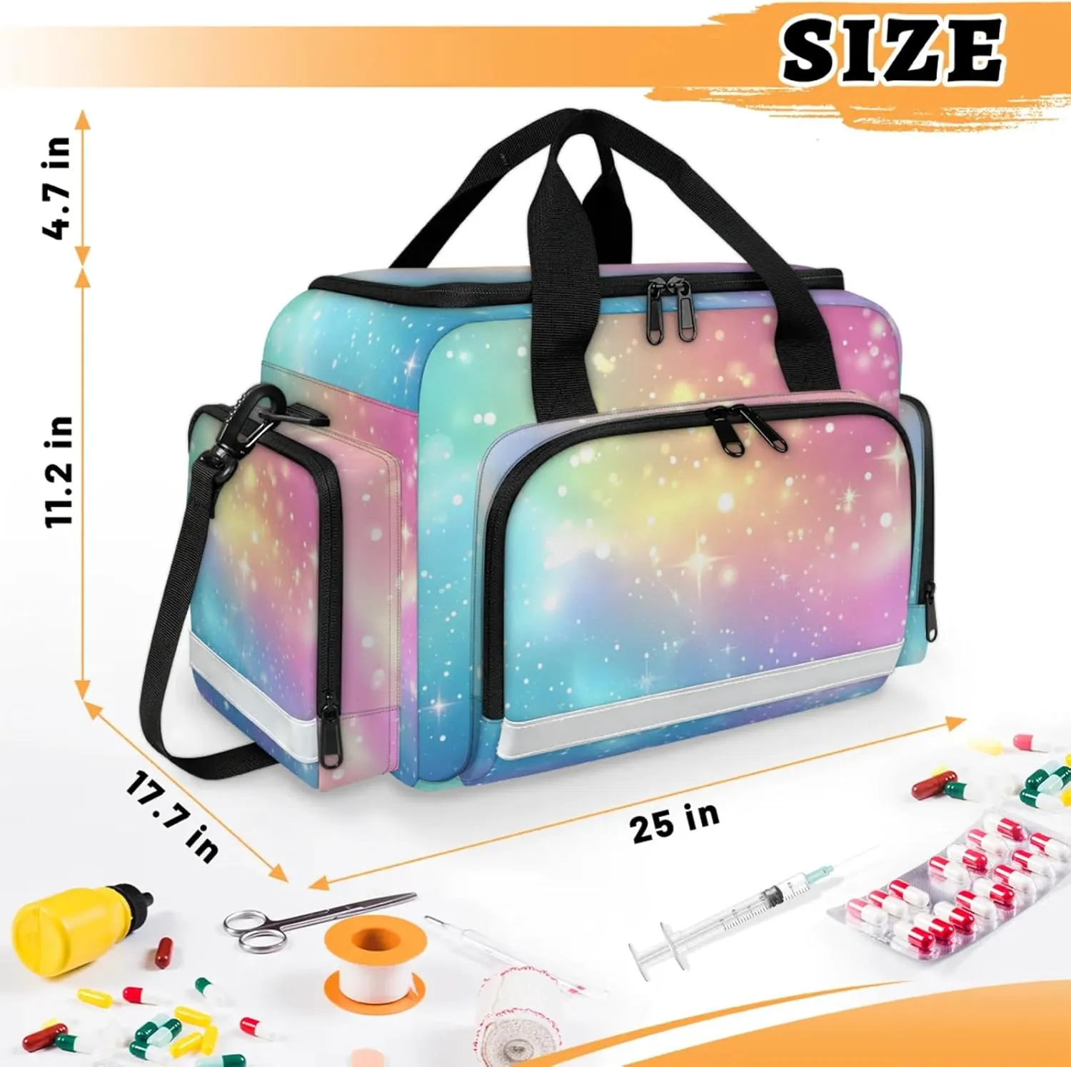 Waterproof Tactical Duffle Bag 25" Carry On Bag for EMT Tear-Resistant Gym Bag with Multi-Pocket & OSHA Reflective Travel Bags for Men Women Rainbow Colored