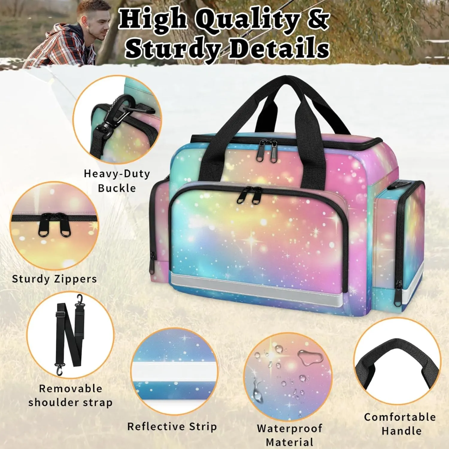 Waterproof Tactical Duffle Bag 25" Carry On Bag for EMT Tear-Resistant Gym Bag with Multi-Pocket & OSHA Reflective Travel Bags for Men Women Rainbow Colored
