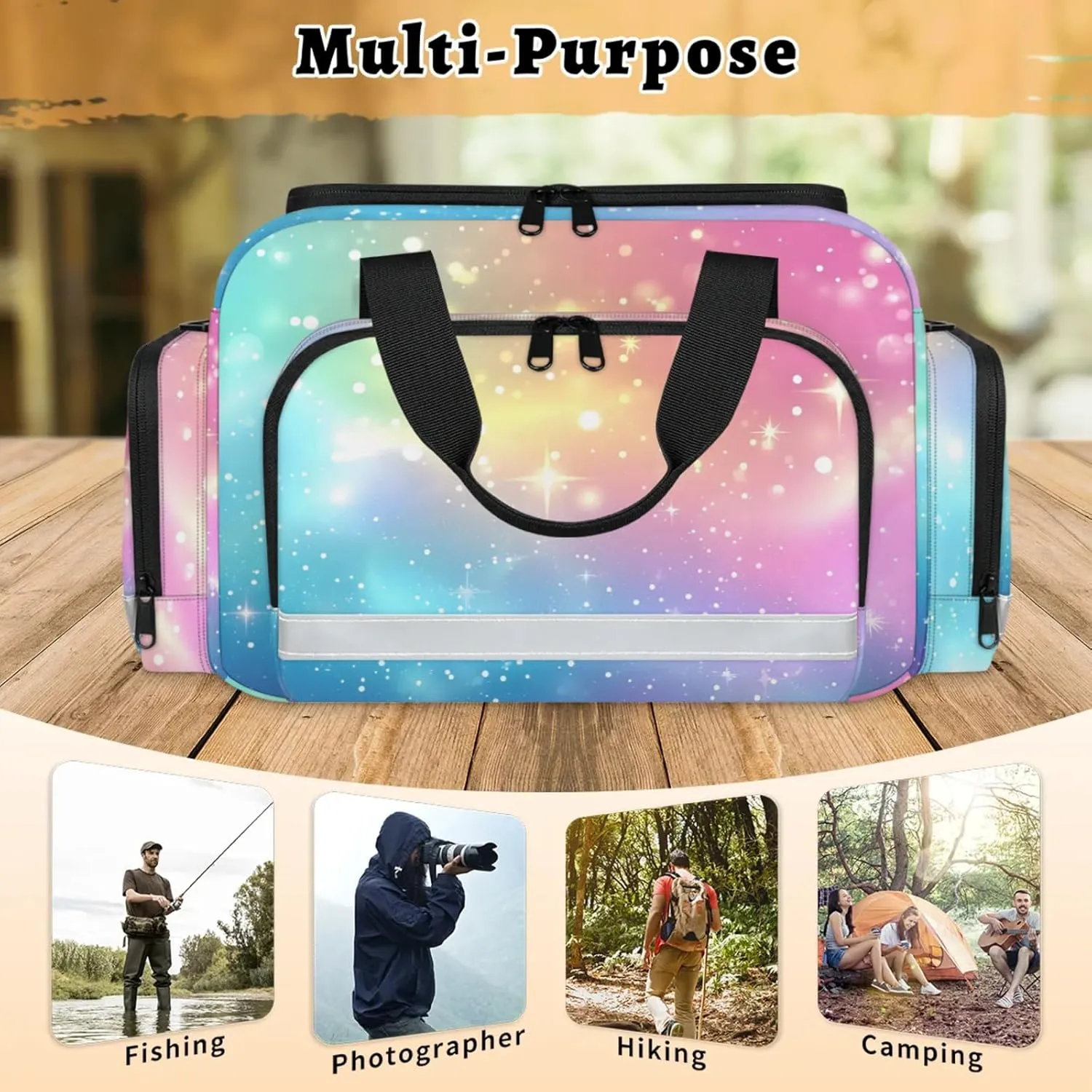 Waterproof Tactical Duffle Bag 25" Carry On Bag for EMT Tear-Resistant Gym Bag with Multi-Pocket & OSHA Reflective Travel Bags for Men Women Rainbow Colored