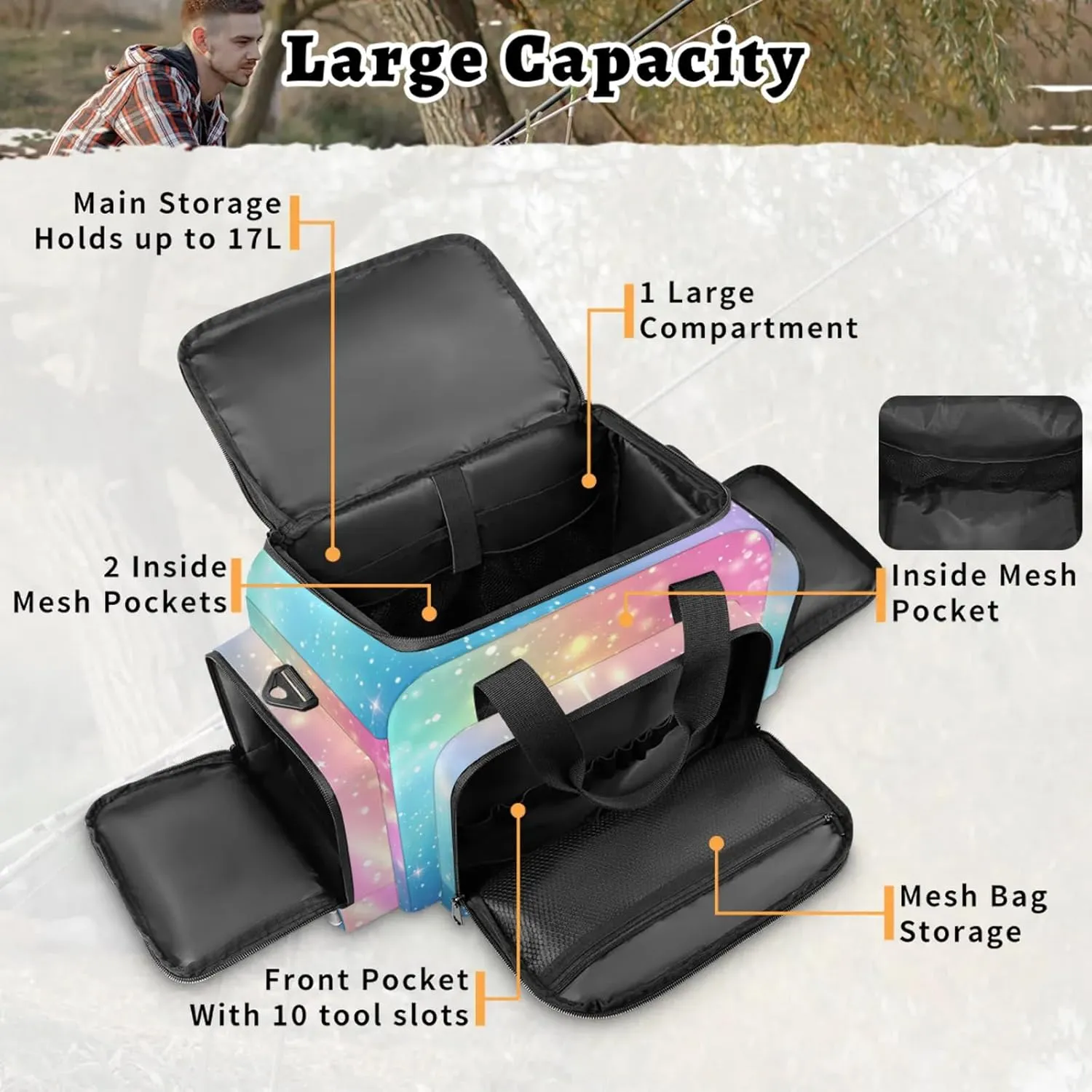 Waterproof Tactical Duffle Bag 25" Carry On Bag for EMT Tear-Resistant Gym Bag with Multi-Pocket & OSHA Reflective Travel Bags for Men Women Rainbow Colored