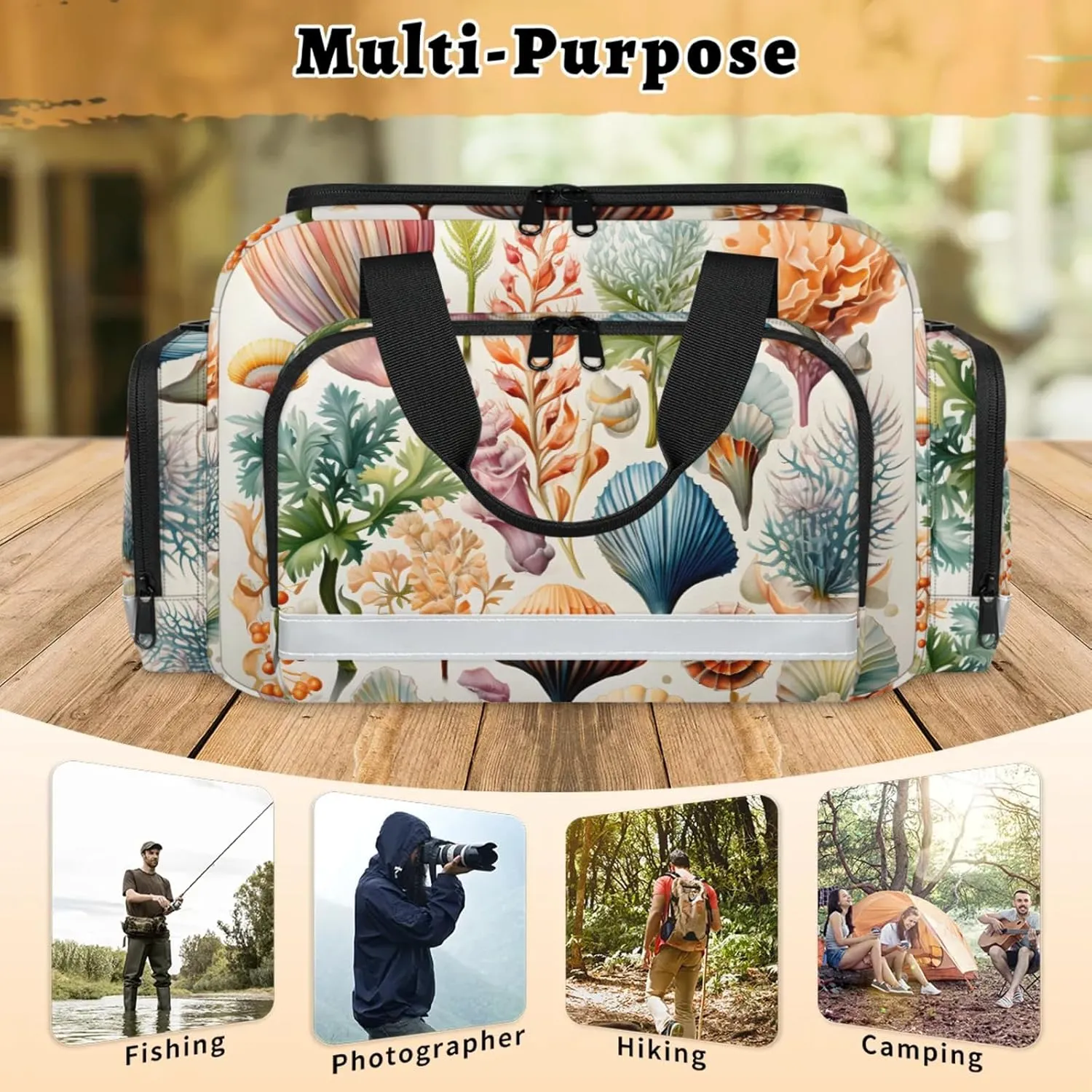 Waterproof Tactical Duffle Bag 25" Carry On Bag for EMT Tear-Resistant Gym Bag with Multi-Pocket & OSHA Reflective Travel Bags for Men Women Seashells Sea Plants
