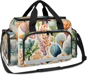 Waterproof Tactical Duffle Bag 25" Carry On Bag for EMT Tear-Resistant Gym Bag with Multi-Pocket & OSHA Reflective Travel Bags for Men Women Seashells Sea Plants