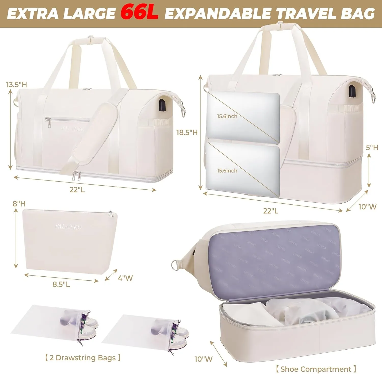 Weekender Bags for Women,Extra large 66L Expandable Travel Duffel Bag with Shoe Compartment,USB Charging Port,Toiletry Bag Set,Overnight Backpack Carry On for Outdoor,Hospital,Gym,Beach
