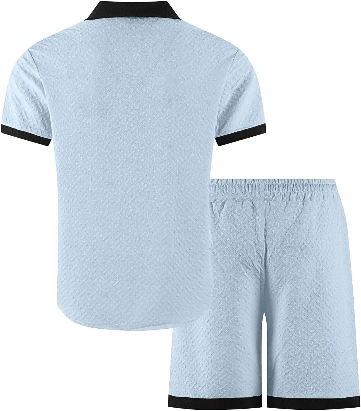 WENKOMG1 Mens Short Sleeve Shirt Sets Jacquard Textured Casual Button Down Tshirt Shirts Lounge Shorts Sets