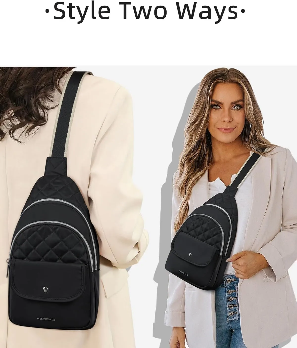 WESTBRONCO Crossbody Bags for Women Quilted Sling Daypacks Nylon Lightweight Large