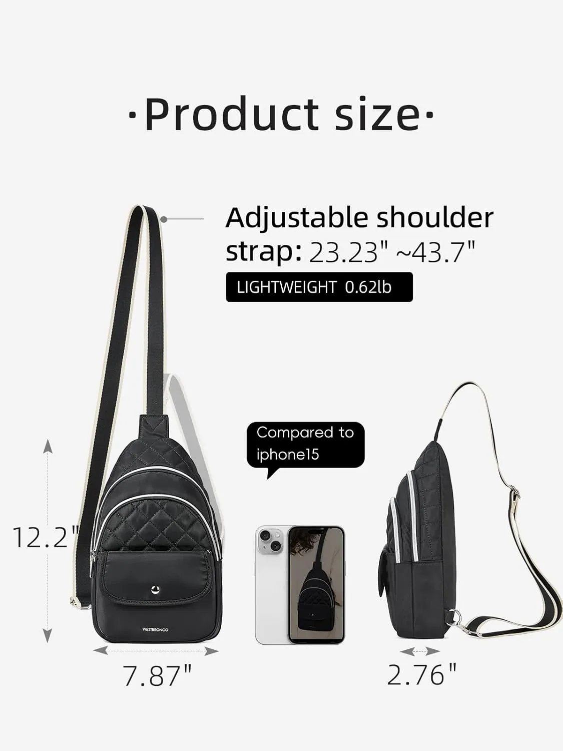 WESTBRONCO Crossbody Bags for Women Quilted Sling Daypacks Nylon Lightweight Large