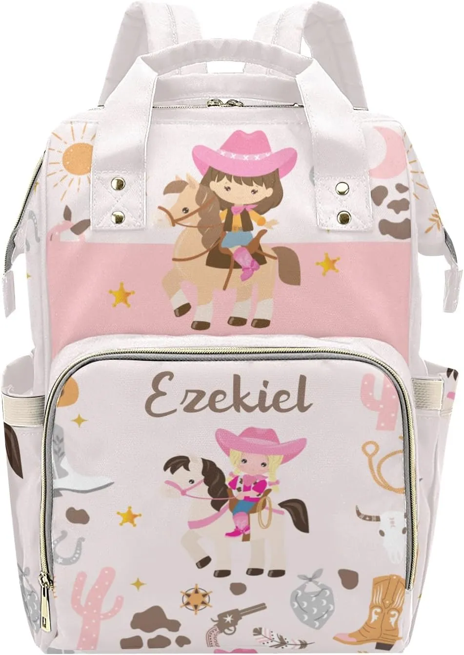 Western Cowgirl Cute Horse Personalized Name Diaper Bag Backpack,Custom Travel DayPack for Nappy Mommy Bag Gift