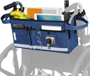 Wheelchair Basket for Back,Wheelchair Backpack with Cup Holder,Wheelchair Bags to Hang on Back, Wheelchair Accessories Pouch for Adults Seniors,Wheelchair Storage Accessories (Blue)