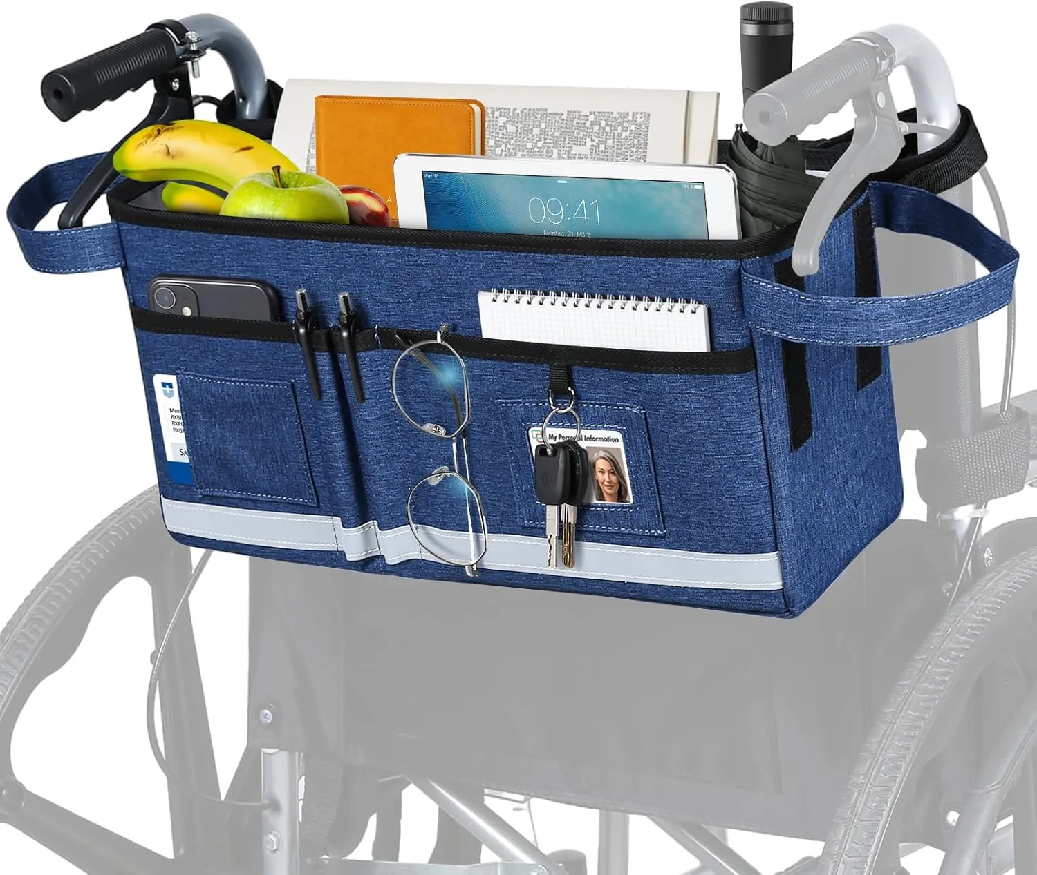Wheelchair Basket for Back,Wheelchair Backpack with Cup Holder,Wheelchair Bags to Hang on Back, Wheelchair Accessories Pouch for Adults Seniors,Wheelchair Storage Accessories (Blue)