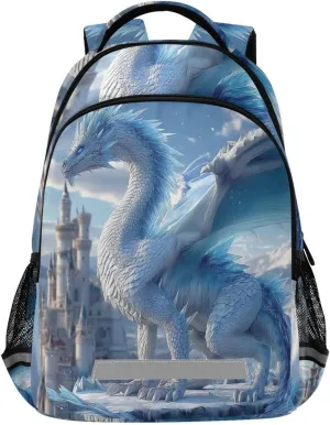 White Blue Dragon Castle Snow Backpack for Boys Girls Elementary School Bag Kids Travel Bags Casual Rucksack Laptop Bookbag