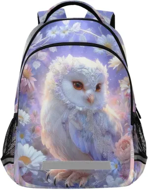 White Purple Owl Flowers Backpack for Boys Girls Elementary School Bag Kids Travel Bags Casual Rucksack Laptop Bookbag