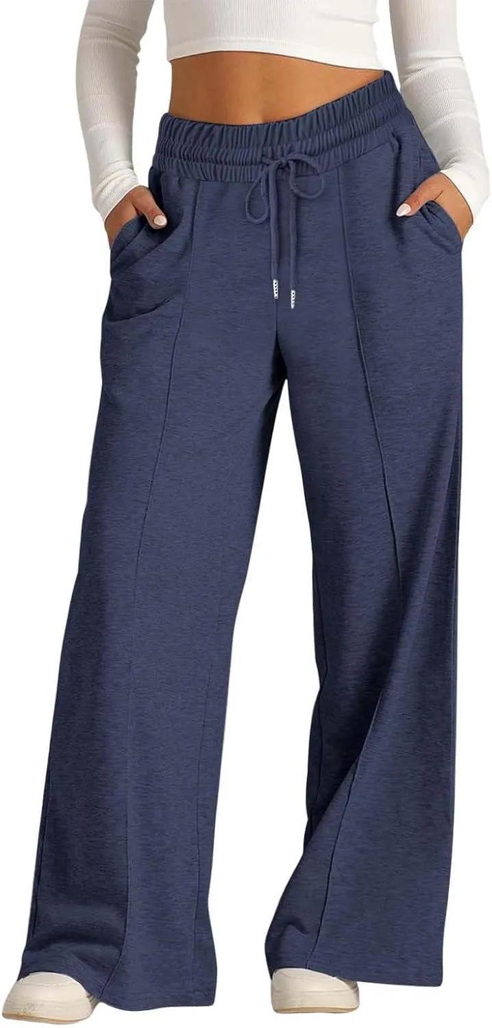 Wide Leg Sweatpants Women High Waist Drawstring Loose Lounge Sweat Pants with Pockets