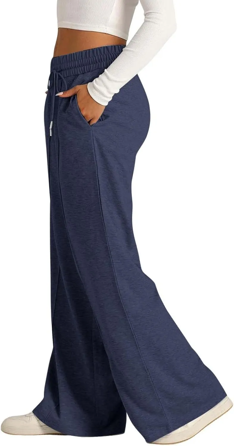 Wide Leg Sweatpants Women High Waist Drawstring Loose Lounge Sweat Pants with Pockets