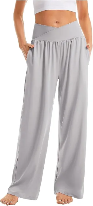 Wide Leg Yoga Pants Women Summer Lightweight Crossover Waist Athletic Pants Crossover Low Waist Running Workout Pants