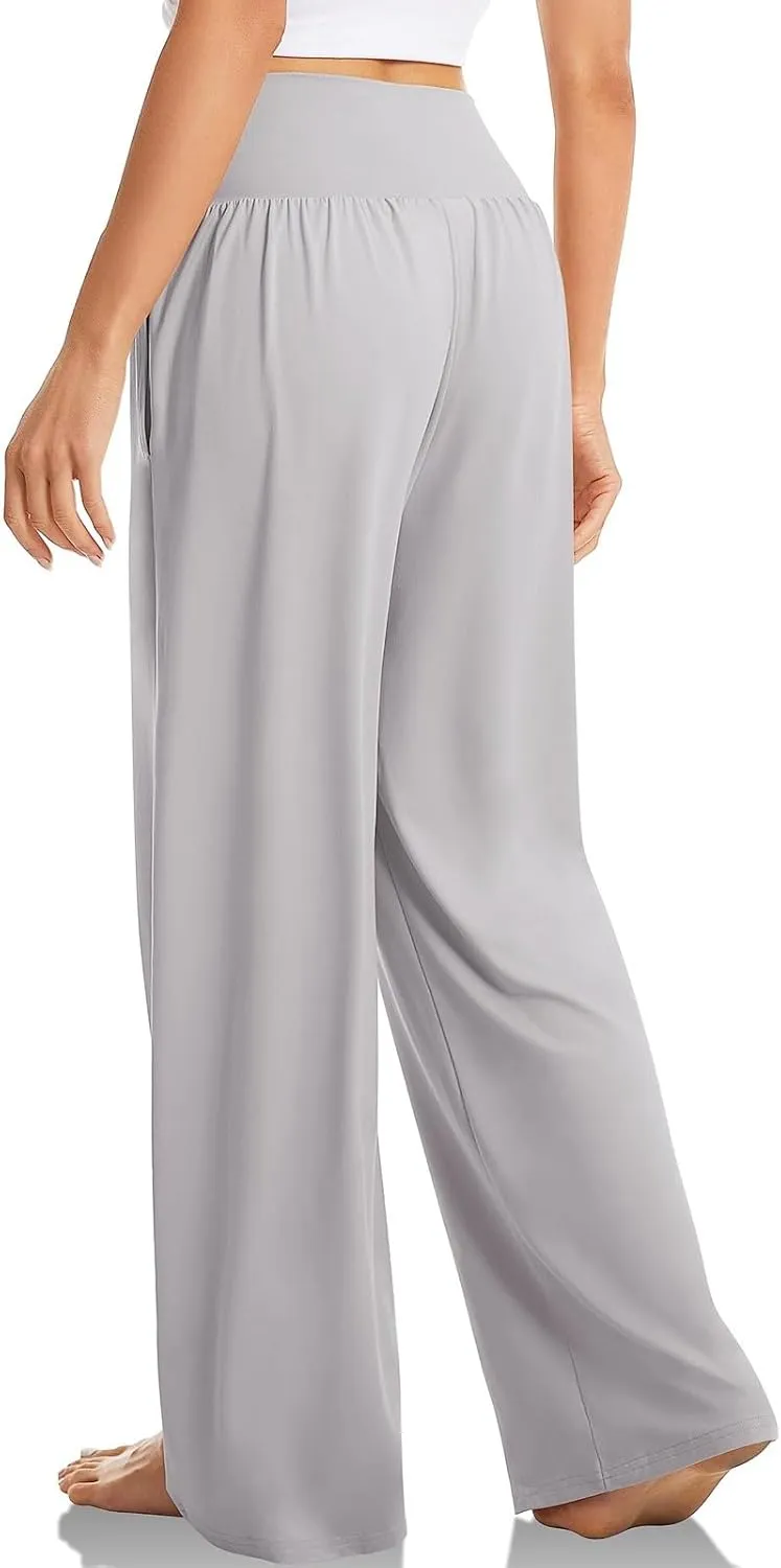 Wide Leg Yoga Pants Women Summer Lightweight Crossover Waist Athletic Pants Crossover Low Waist Running Workout Pants