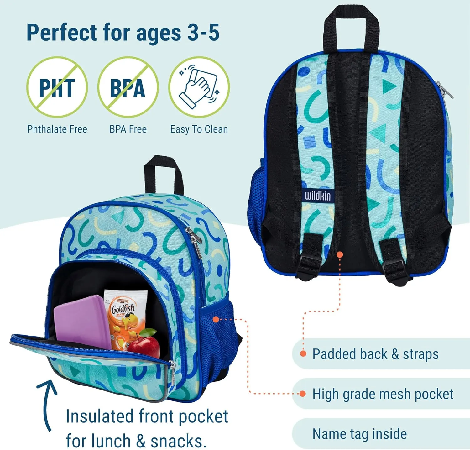 Wildkin 12-inch Kids Backpack – Padded, Adjustable, Ideal for Daycare & Travel (Confetti Blue)