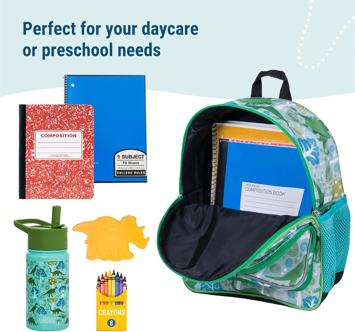 Wildkin 12-inch Kids Backpack – Padded, Adjustable, Ideal for Daycare & Travel - Dinomite Dinosaurs
