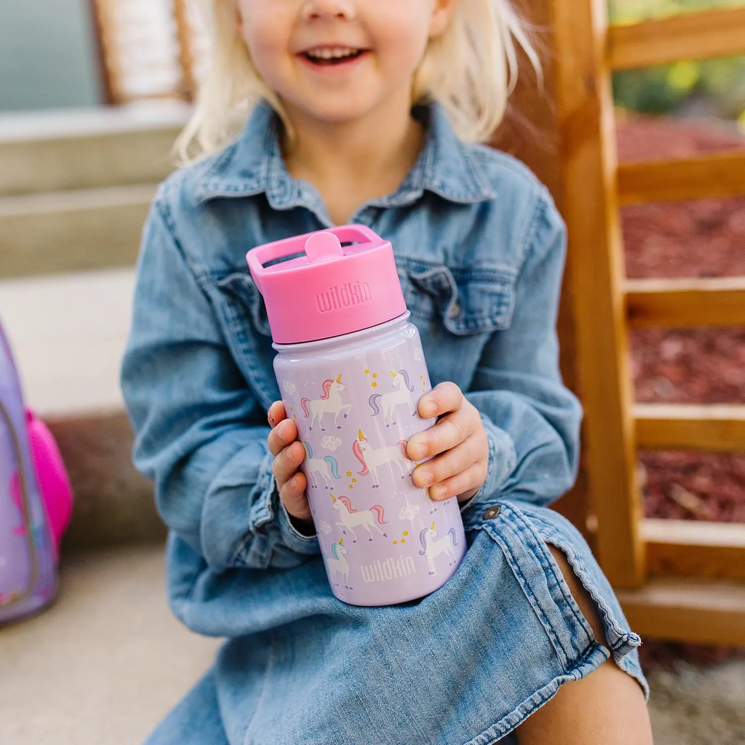 Wildkin Kids 14oz Stainless Steel Water Bottle – BPA-Free, Leakproof, Insulated, Easy-Clean - Unicorn