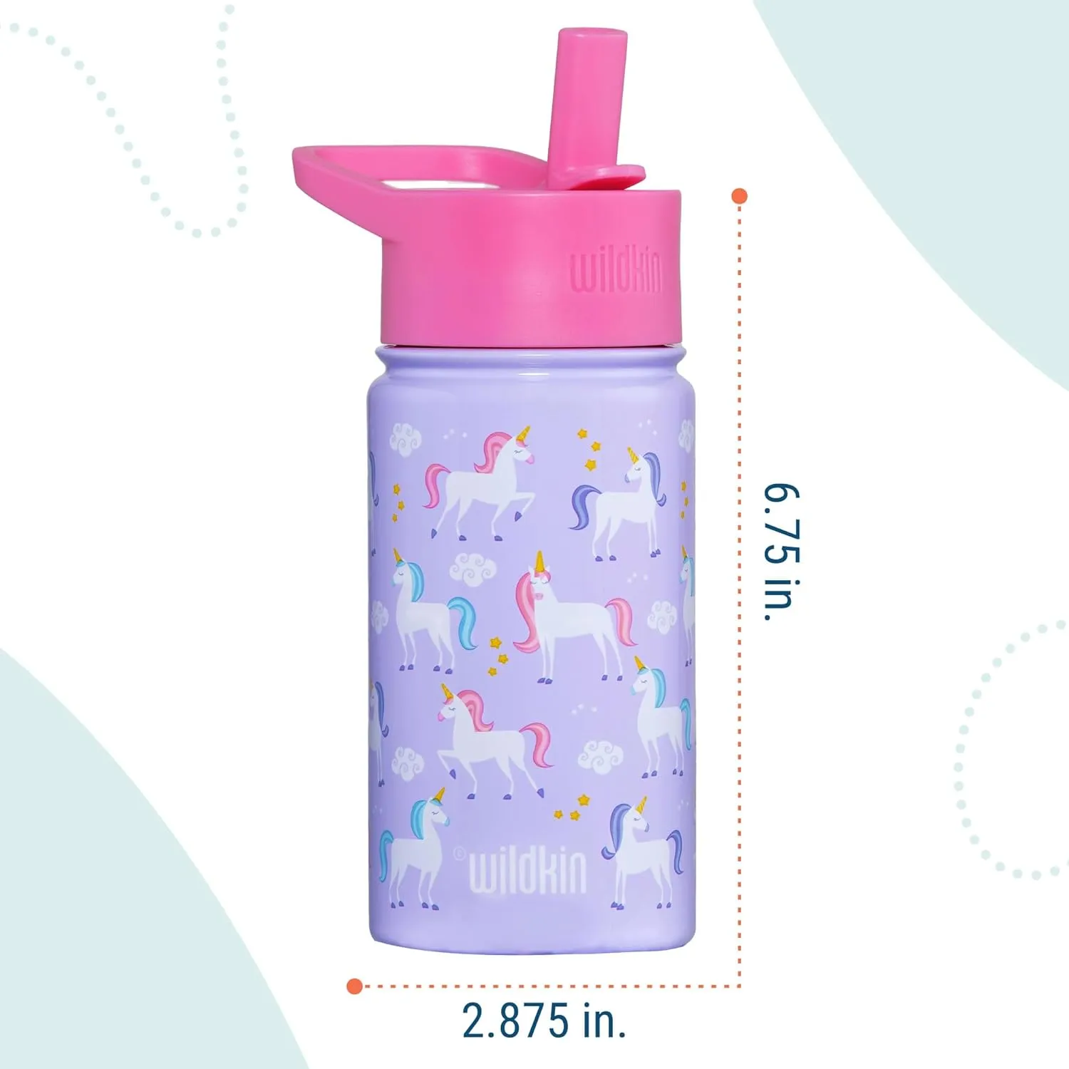 Wildkin Kids 14oz Stainless Steel Water Bottle – BPA-Free, Leakproof, Insulated, Easy-Clean - Unicorn