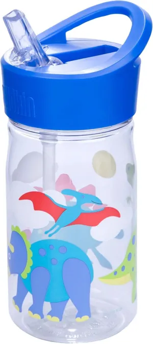 Wildkin Kids 16 oz Reusable Water Bottle for Boys and Girls, Features Straw Top and Carrying Handle, Ideal Size for School or Travel, Easy to Clean - Dinosaur Land