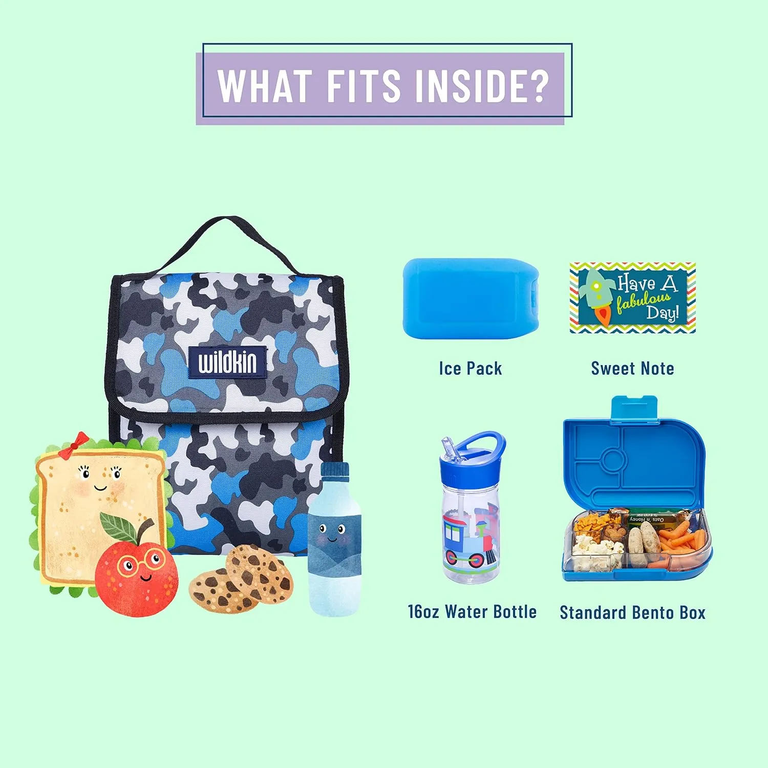 Wildkin Kids Insulated Lunch Bag – Reusable, Ideal for Hot/Cold Snacks, School & Travel - Blue Camo