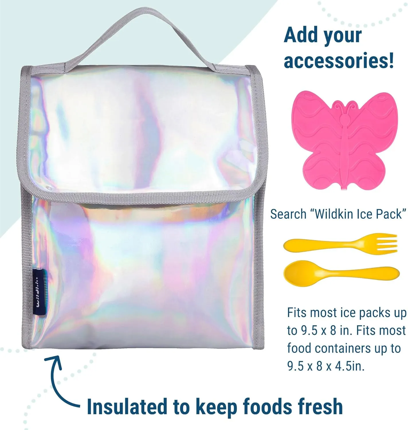 Wildkin Kids Insulated Lunch Bag – Reusable, Ideal for Hot/Cold Snacks, School & Travel - Holographic