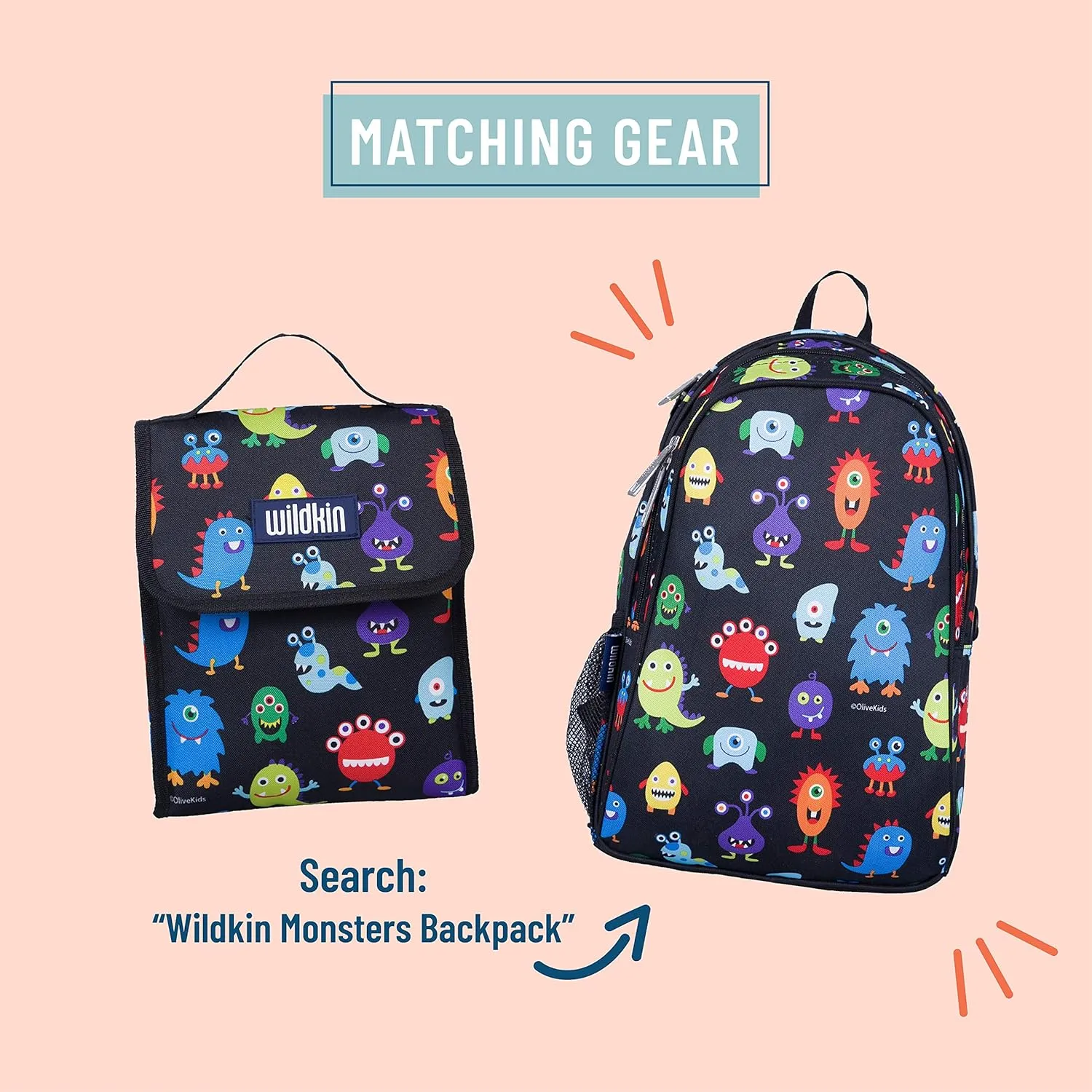 Wildkin Kids Insulated Lunch Bag – Reusable, Ideal for Hot/Cold Snacks, School & Travel - Monsters