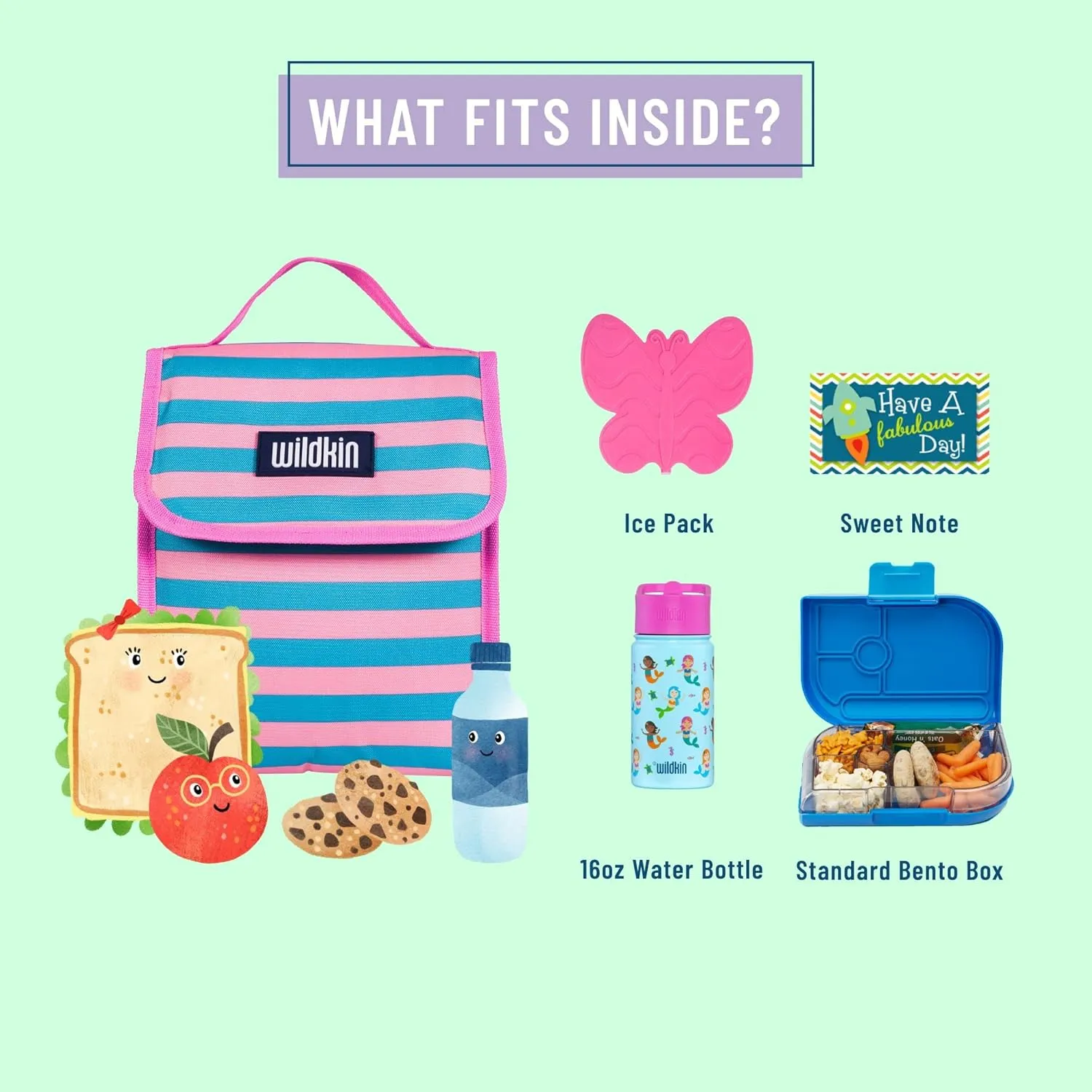 Wildkin Kids Insulated Lunch Bag – Reusable, Ideal for Hot/Cold Snacks, School & Travel - Pink Stripes