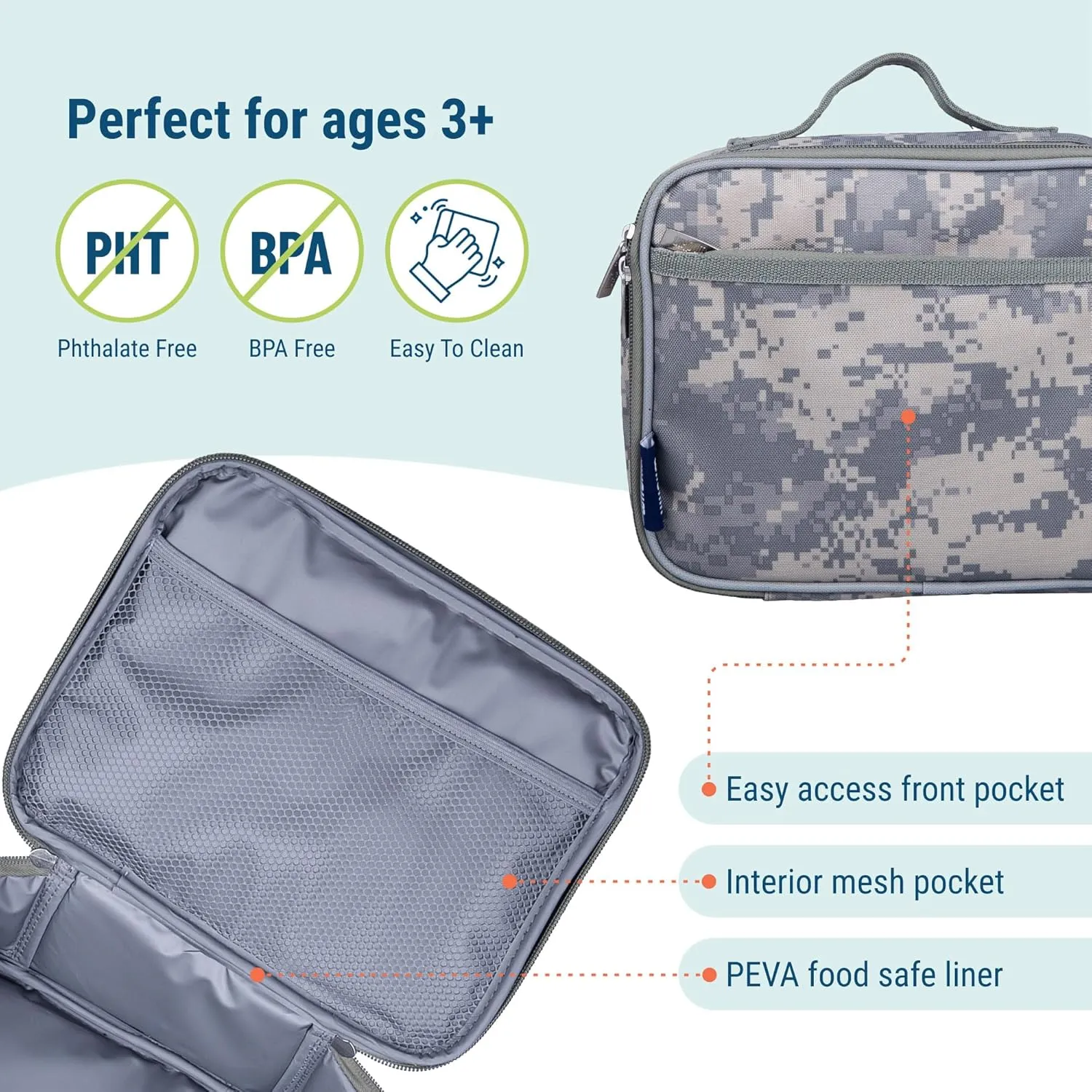 Wildkin Kids Insulated Lunch Box – Durable and Reusable for School & Travel - Digital Camo
