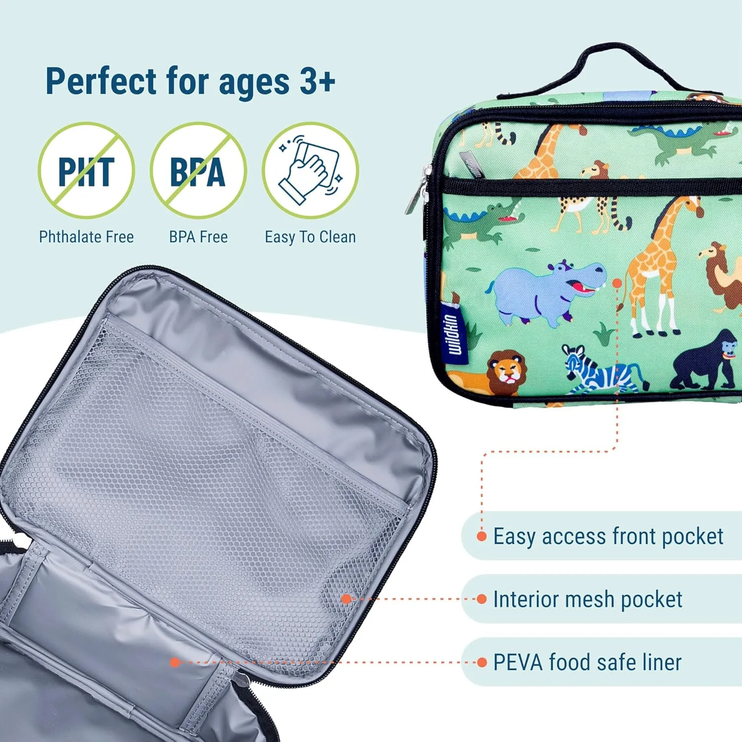 Wildkin Kids Insulated Lunch Box – Durable and Reusable for School & Travel - Wild Animals