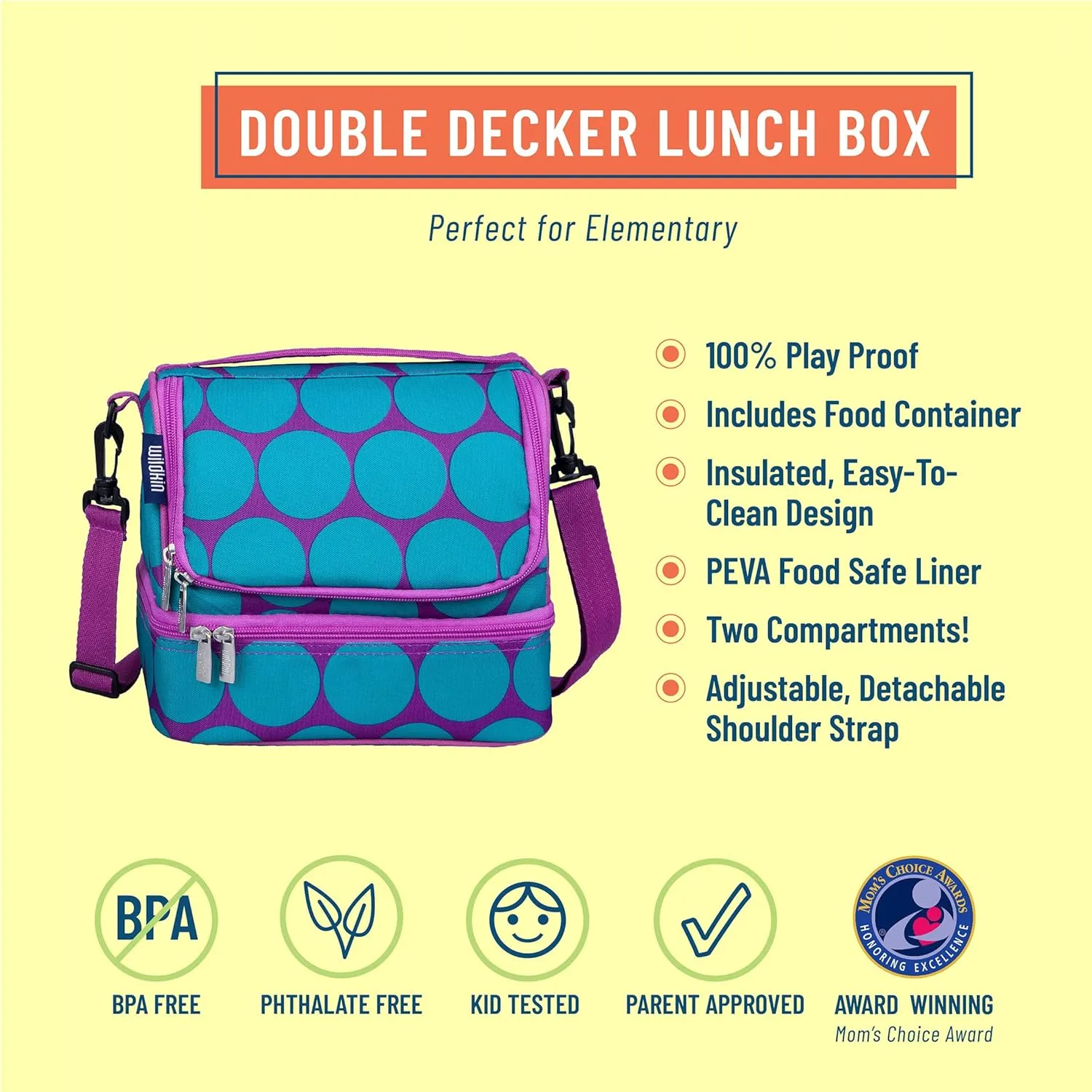 Wildkin Two Compartment Insulated Lunch Bag for Kids – School & Travel Ready - Big Dot Aqua