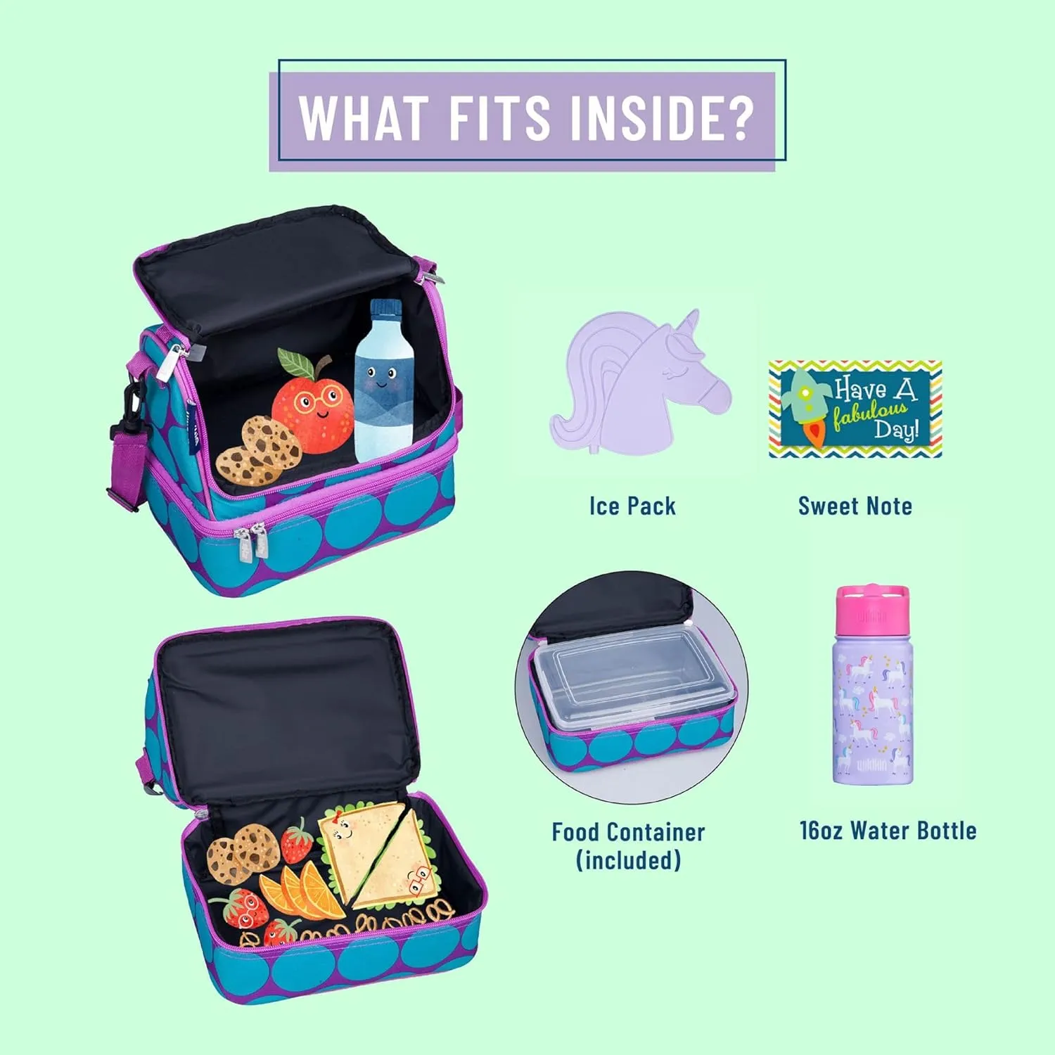 Wildkin Two Compartment Insulated Lunch Bag for Kids – School & Travel Ready - Big Dot Aqua