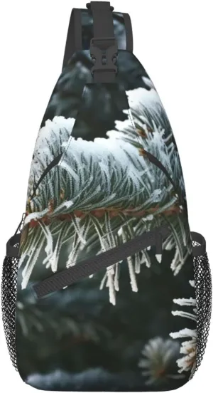 Winter Frost on Spruce Tree Cross Chest Bag Crossbody Backpack for Women Men Sling Bag Travel Hiking Daypack