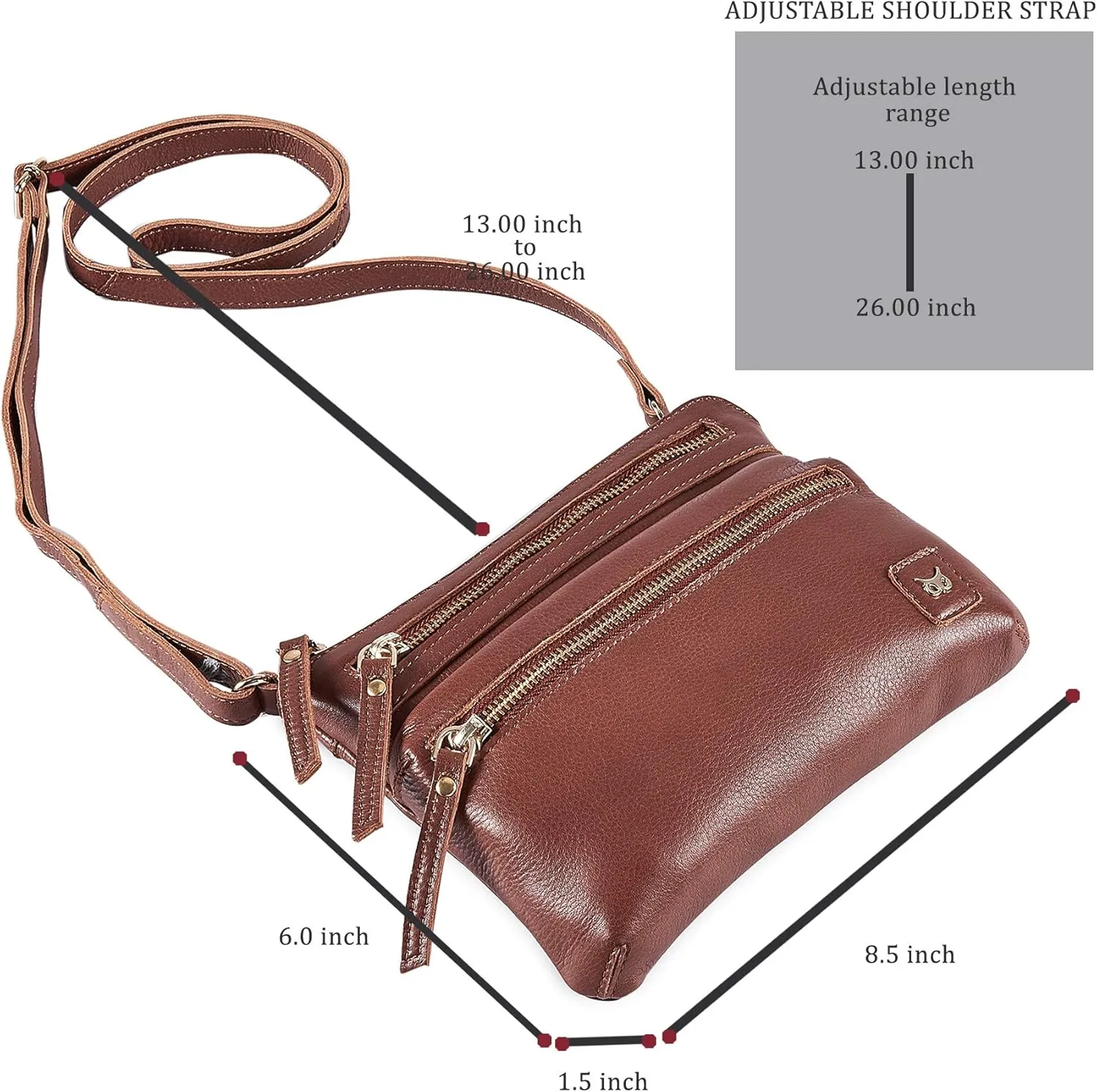 Wise Owl Accessories Small Crossbody Sling Bag Real Leather Purse for Women Crossover Trendy Shoulder Handbag