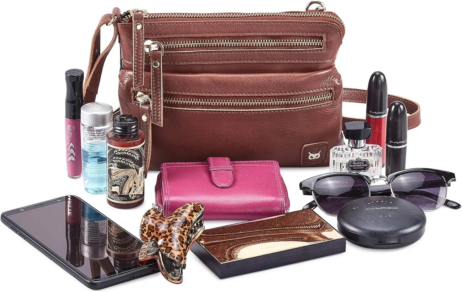 Wise Owl Accessories Small Crossbody Sling Bag Real Leather Purse for Women Crossover Trendy Shoulder Handbag