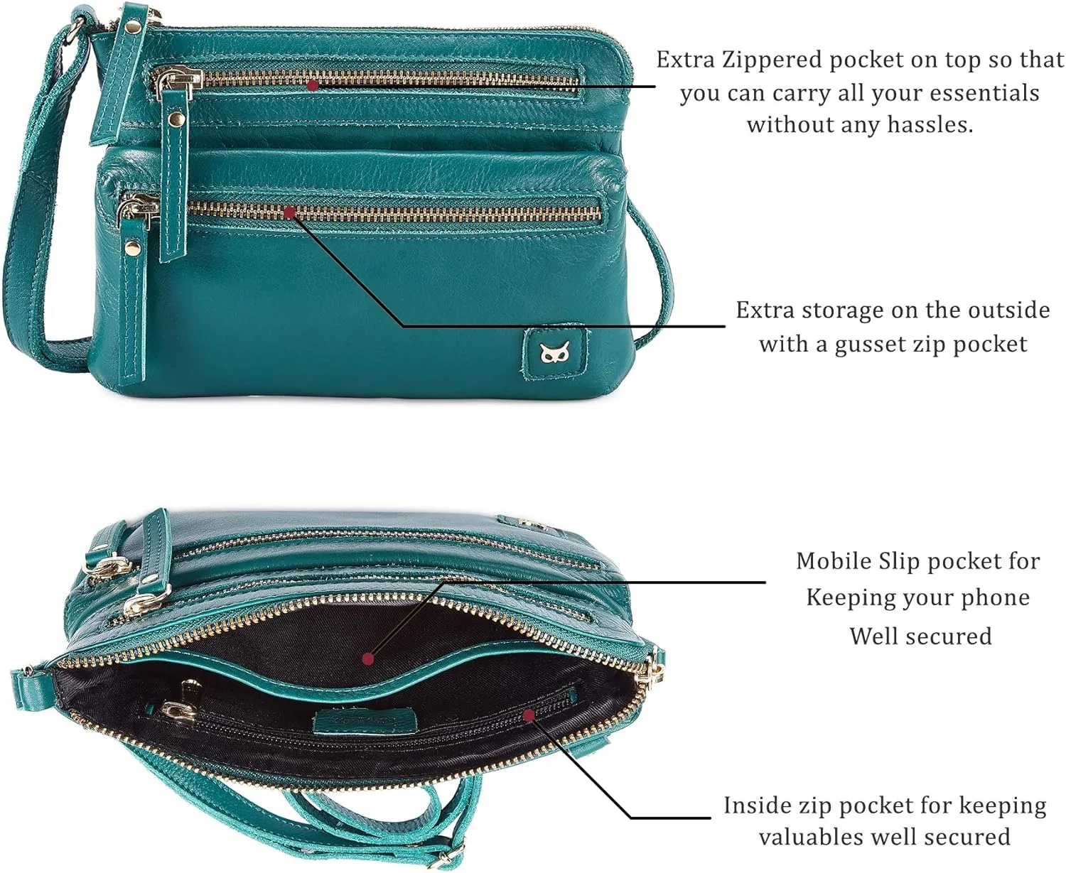 Wise Owl Accessories Small Crossbody Sling Bag Real Leather Purse for Women Crossover Trendy Shoulder Handbag