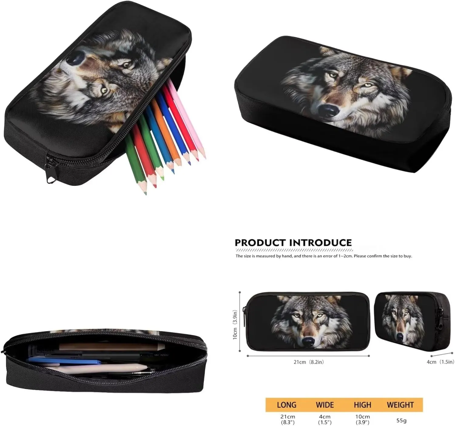 Wolf Backpack and Lunch Bag Set for Boys Kids Bookbag Ages 6-8/8-12 School Bags Pencil Case Insulated Lunch Box Middle High Schoolbag Teen Back Pack Student Shoulder Bags 3pcs Cool