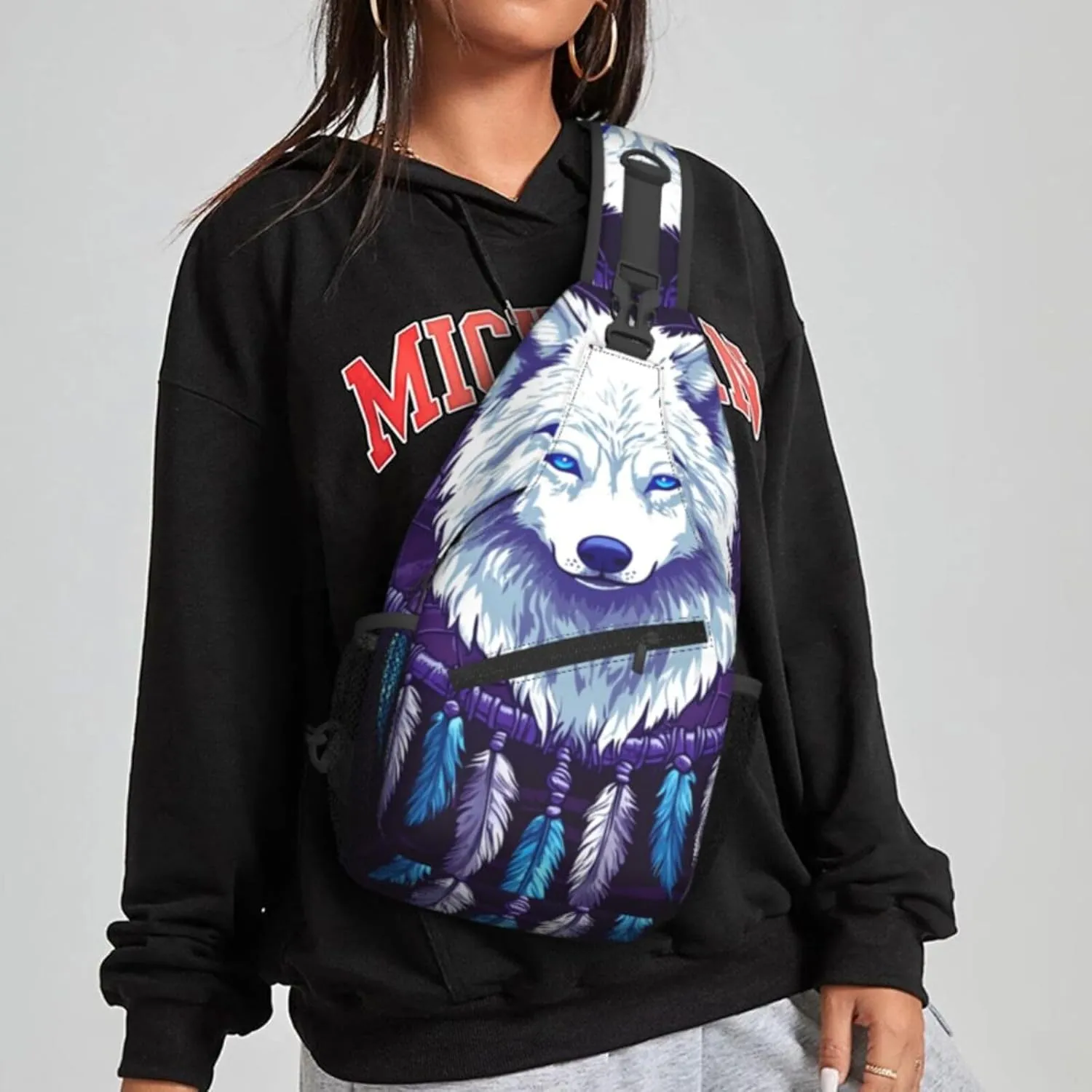 Wolf Dreamcatcher Sling Bag For Women Crossbody Shoulder Bag Casual Daypack Backpacks Men Chest Bag Gym Cycling Travel Hiking