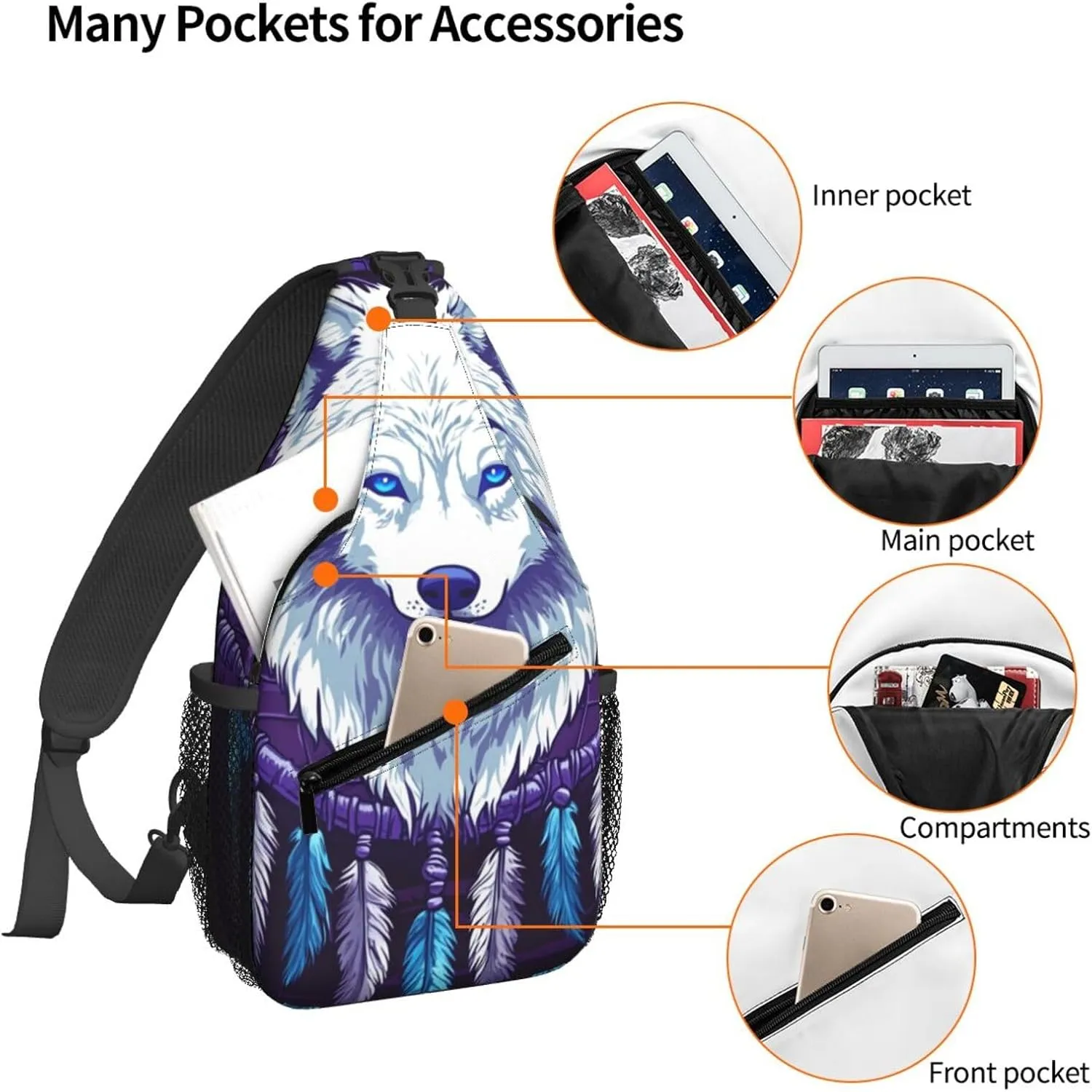 Wolf Dreamcatcher Sling Bag For Women Crossbody Shoulder Bag Casual Daypack Backpacks Men Chest Bag Gym Cycling Travel Hiking
