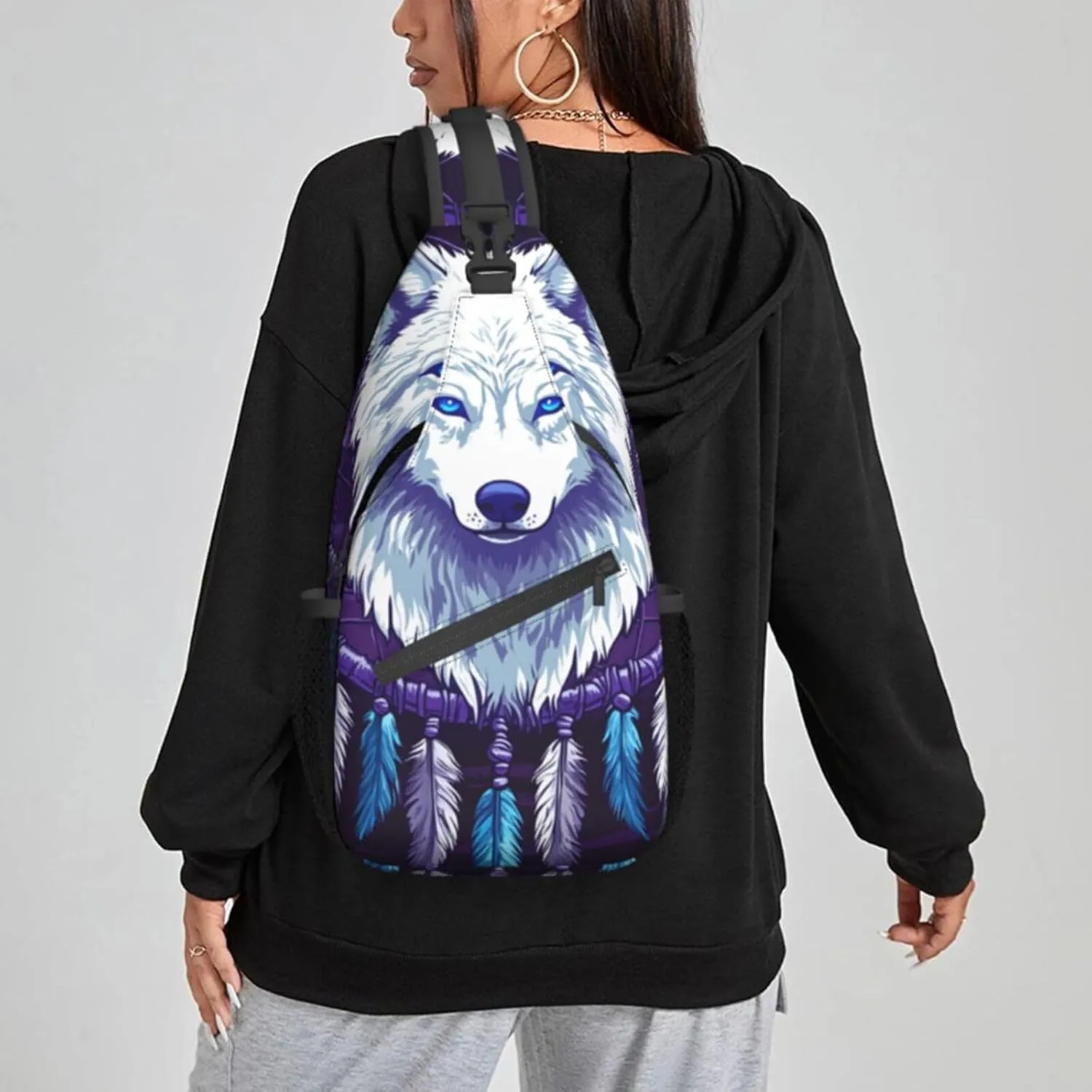 Wolf Dreamcatcher Sling Bag For Women Crossbody Shoulder Bag Casual Daypack Backpacks Men Chest Bag Gym Cycling Travel Hiking