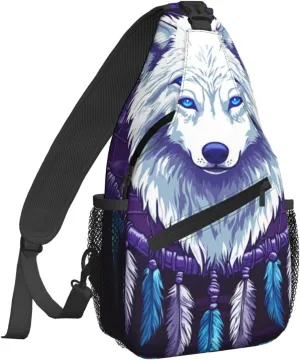 Wolf Dreamcatcher Sling Bag For Women Crossbody Shoulder Bag Casual Daypack Backpacks Men Chest Bag Gym Cycling Travel Hiking
