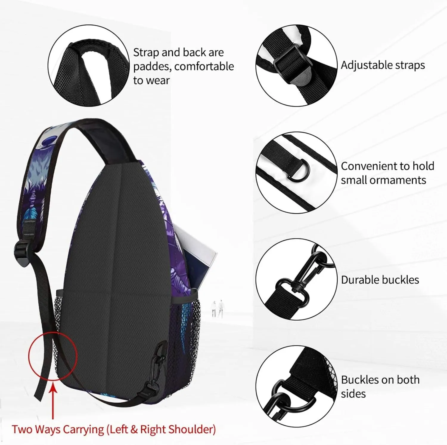 Wolf Dreamcatcher Sling Bag For Women Crossbody Shoulder Bag Casual Daypack Backpacks Men Chest Bag Gym Cycling Travel Hiking