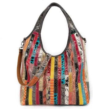 Women 3D Shiny Snake Print Handbag Leather Patent Leather Multi-Colour Spliced Shoulder Purse Colorful Satchel Tote
